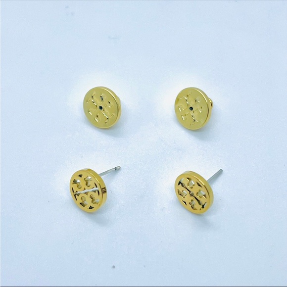 Tory Burch Miller Circle Gold Pierced Earrings Classic Style - Picture 4 of 5